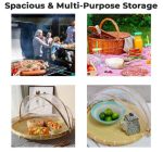 Bamboo Mesh Food Cover Basket with Foldable Net Lid | Multipurpose Serving Tray for Fruits, Snacks, Cakes & Dining Table | Anti-Fly Food Protector for Kitchen, Picnic & Wedding Décor - Image 3