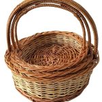 Round handle cane basket for multipurpose uses natural brown-wicker basket for hamper chocolate flower puja cane basket. Set of 3 baskets.