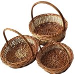 Round handle cane basket for multipurpose uses natural brown-wicker basket for hamper chocolate flower puja cane basket. Set of 3 baskets. - Image 4