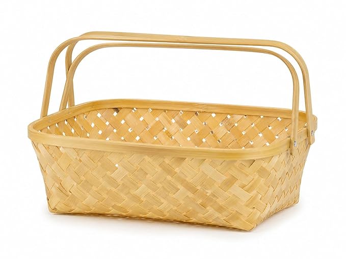 61mHP+IqCLL._SX679_ Handmade Bamboo Basket with Two Handles | Multipurpose Storage Basket for Kitchen, Fruits, Gifts, Bathroom & Home Décor | Eco-Friendly Woven Organizer (10 x 8 x 4 Inches) - Image 1