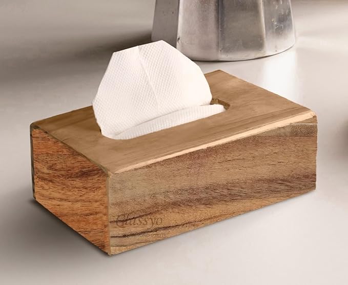 61mcr6vvjvL._SX679_ Wooden Tissue Box| Rosewood Napkin Box| Tissue Holder Organizer for Table, Home, Office, Car Or Spa | Rectangular Facial Paper Cloth Storage Case| Dispenser (9X5 Inches, Rosewood Plain) - Image 1