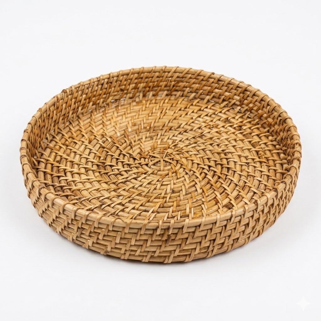 61ulnLrVRTL._SL1024_ Rattan Cane Tray, Bamboo Tray – Best for Serving and Decoration (Size – 8/10/12 inches / 2 Inch Height) – Handcrafted in India - Image 1