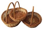 Round handle cane basket for multipurpose uses natural brown-wicker basket for hamper chocolate flower puja cane basket. Set of 3 baskets. - Image 2