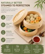 Bamboo Dim sum Basket, Round Steamer Basket With Lid | Great For Steaming Dim Sum, Buns, Dumplings, Vegetables, Fruits - Beige (Sizes: 6, 7, 8, 10, 12, 14  Inch) - Image 6