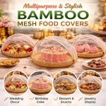 Bamboo Mesh Food Cover Basket with Foldable Net Lid | Multipurpose Serving Tray for Fruits, Snacks, Cakes & Dining Table | Anti-Fly Food Protector for Kitchen, Picnic & Wedding Décor - Image 2