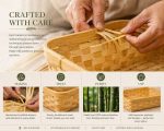 Handmade Bamboo Storage Basket (12x10 Inch) | Rectangular Woven Organizer Tray for Kitchen, Bathroom, Gift Hamper & Home Décor | Eco-Friendly Bamboo Basket | Tray Basket - Image 3