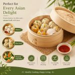 Bamboo Dim sum Basket, Round Steamer Basket With Lid | Great For Steaming Dim Sum, Buns, Dumplings, Vegetables, Fruits - Beige (Sizes: 6, 7, 8, 10, 12, 14  Inch) - Image 5
