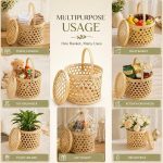 Handmade Bamboo Basket with Lid & Handle | Multipurpose Storage Basket for Kitchen, Fruits, Gifts, Bathroom & Home Décor | Eco-Friendly Natural Woven Bamboo Organizer - Image 4