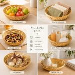 Round Bamboo Basket (6 Inch) | Handmade Fruit Basket, Snack Bowl & Gift Hamper Tray | Natural Bamboo Organizer for Kitchen, Bathroom & Home Décor | (Bowl Shape Basket 6 Inches) - Image 2