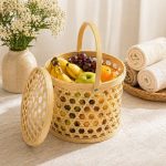 Handmade Bamboo Basket with Lid & Handle | Multipurpose Storage Basket for Kitchen, Fruits, Gifts, Bathroom & Home Décor | Eco-Friendly Natural Woven Bamboo Organizer - Image 3