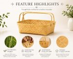 Handmade Bamboo Basket with Two Handles | Multipurpose Storage Basket for Kitchen, Fruits, Gifts, Bathroom & Home Décor | Eco-Friendly Woven Organizer (10 x 8 x 4 Inches) - Image 3