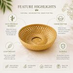 Round Bamboo Basket (6 Inch) | Handmade Fruit Basket, Snack Bowl & Gift Hamper Tray | Natural Bamboo Organizer for Kitchen, Bathroom & Home Décor | (Bowl Shape Basket 6 Inches) - Image 5