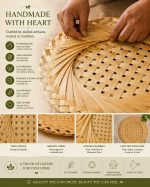Handmade Flower Bamboo Round Placemat | Natural Woven Table Mat/Serving Tray/Fruit Basket Base/Dish Mat | Eco-Friendly Dining & Home Décor| Flower Dish Mat (3 sizes) - Image 5